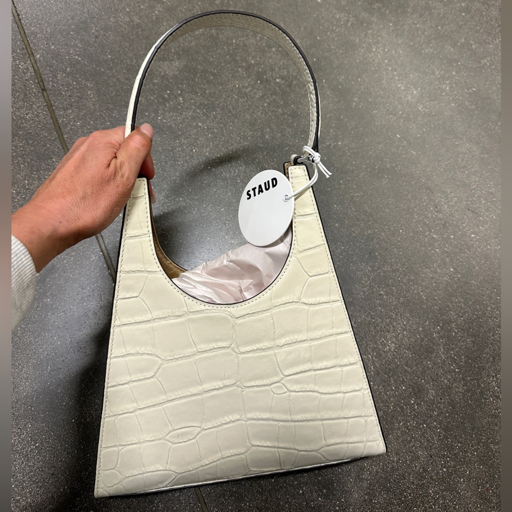 NWT STAUD CROC EMBOSSED LEATHER SHOULDER BAG